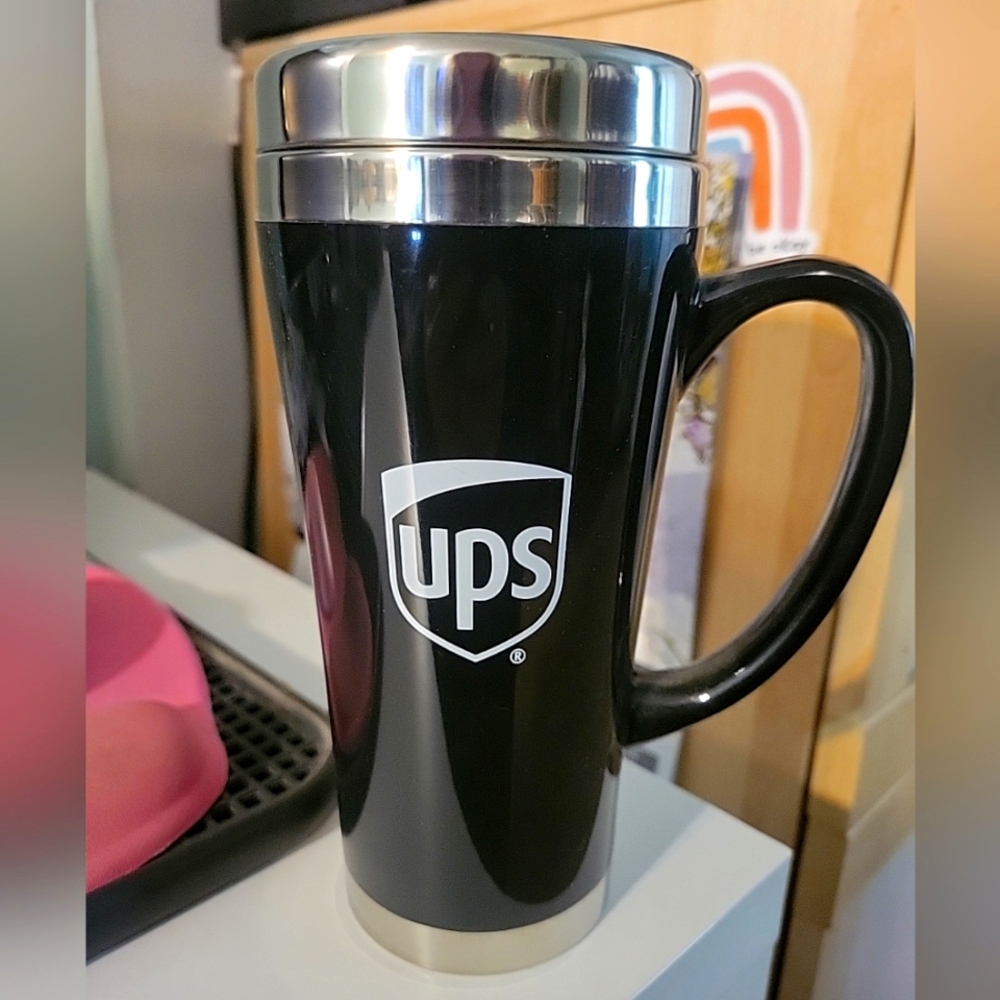 UPS Black Travel Mug with Silver Lid NEW